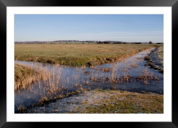 Meeting of two frozen Pevensey Marsh Dykes Framed Mounted Print by Sally Wallis