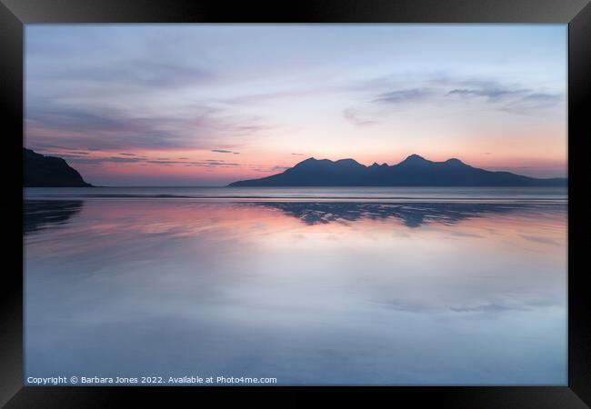 Isle of Eigg, Laig Bay Sunset Afterglow, Scotland. Framed Print by Barbara Jones