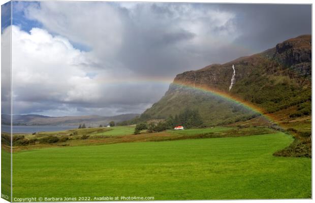 Isle of Mull, Rainbow at Balnahard Scotland Canvas Print by Barbara Jones