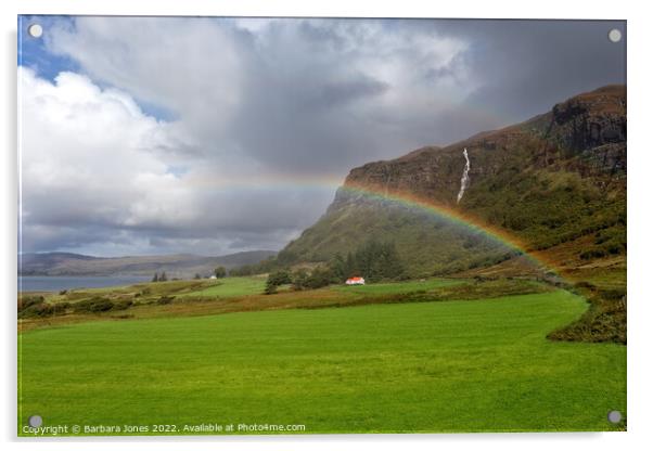 Isle of Mull, Rainbow at Balnahard Scotland Acrylic by Barbara Jones