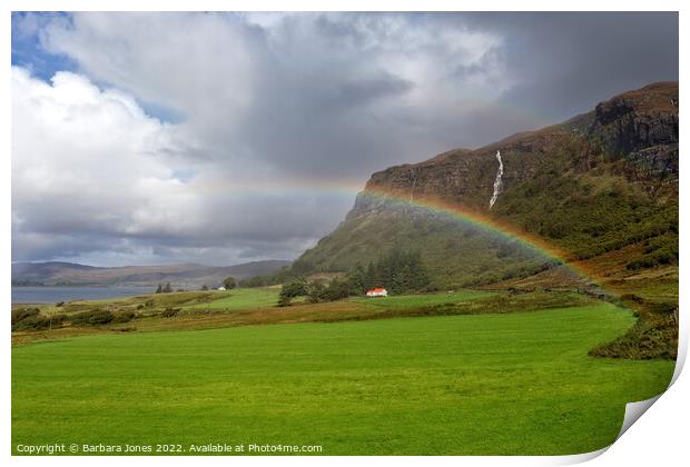 Isle of Mull, Rainbow at Balnahard Scotland Print by Barbara Jones