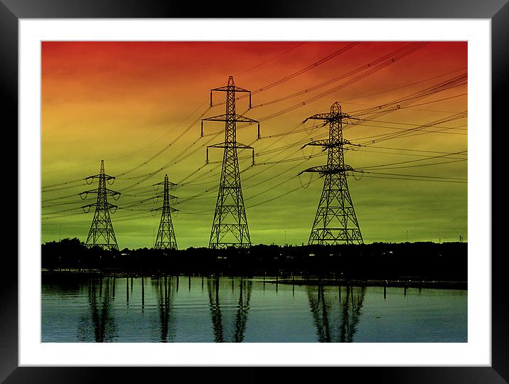 Sunset Pylons Framed Mounted Print by Louise Godwin