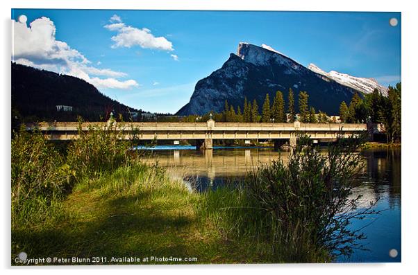 Rocky Mountain River Bridge Acrylic by Peter Blunn