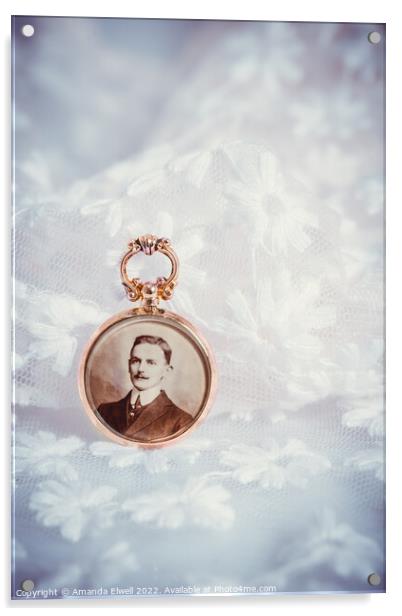 Antique gold photo locket with portrait of gentleman Acrylic by Amanda Elwell