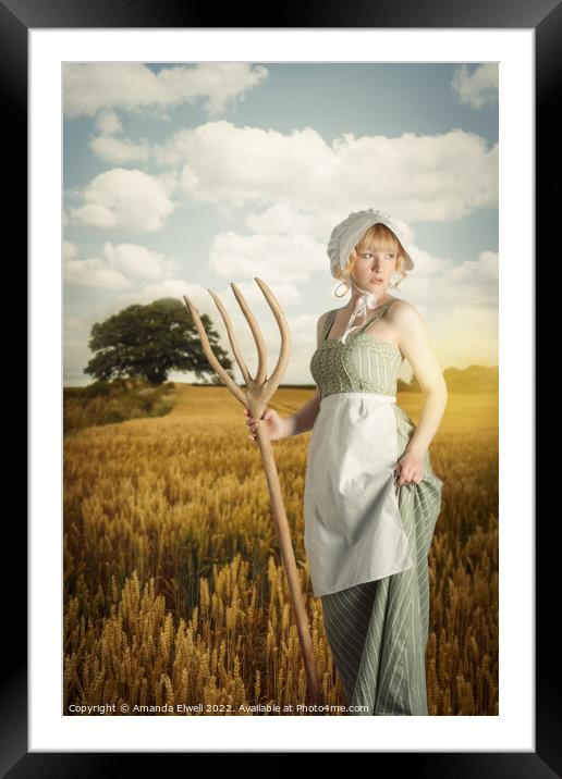 Woman In Wheat Field Framed Mounted Print by Amanda Elwell