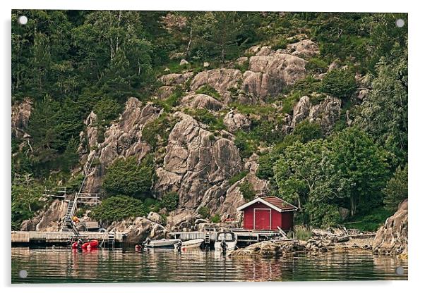 Lysefjord Boathouse Norway Acrylic by Martyn Arnold