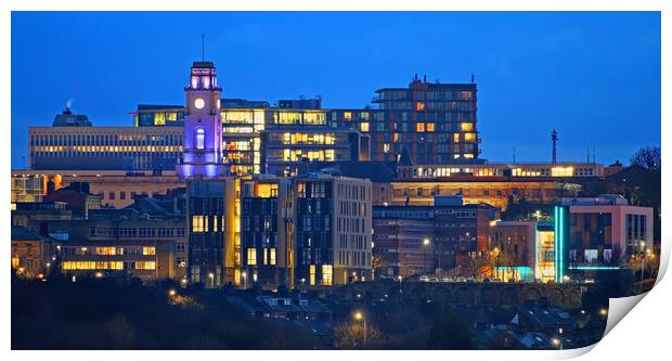 Barnsley Town Centre Panorama at Night Print by Darren Galpin