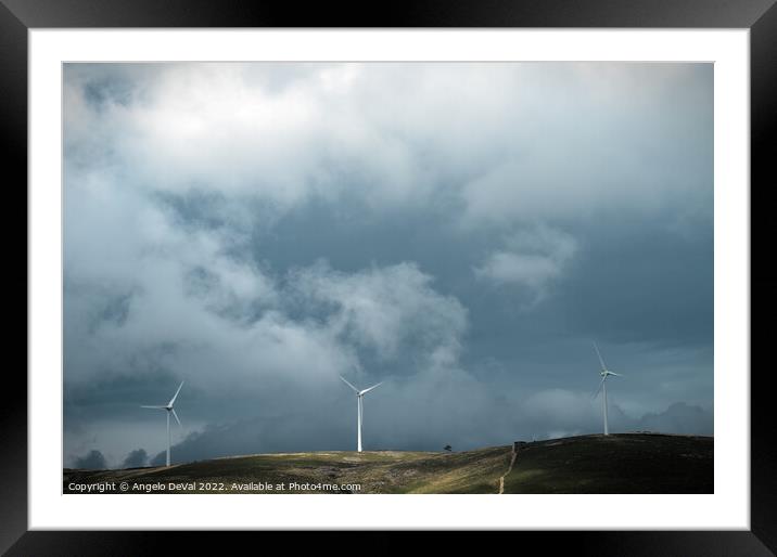 Wind turbines and clouds on Serra da Arada Framed Mounted Print by Angelo DeVal
