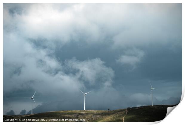 Wind turbines and clouds on Serra da Arada Print by Angelo DeVal