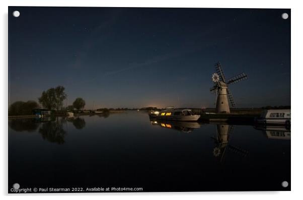 Thurne Mill on the Norfolk Broads under moonlight Acrylic by Paul Stearman