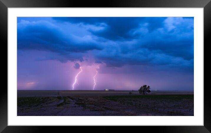 Double lightning in Texas Framed Mounted Print by John Finney