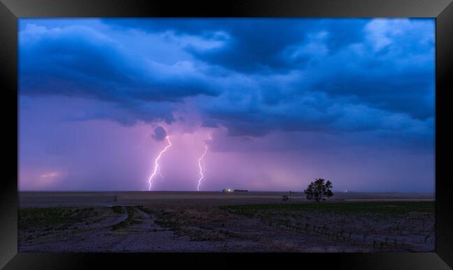 Double lightning in Texas Framed Print by John Finney