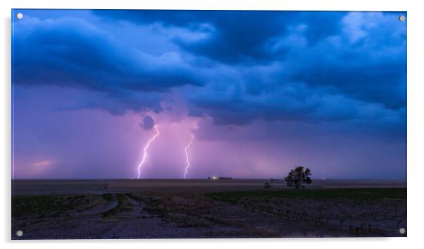 Double lightning in Texas Acrylic by John Finney