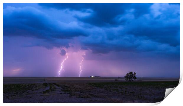Double lightning in Texas Print by John Finney