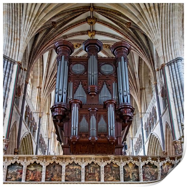 Organ in Exeter Cathedral Print by Joyce Storey