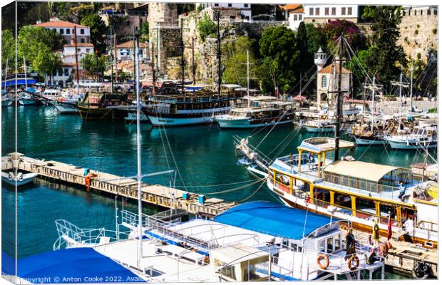 Antalya Turkey Marina Yacht Club & Old Town Canvas Print by Anton Cooke