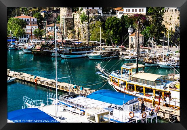 Antalya Turkey Marina Yacht Club & Old Town Framed Print by Anton Cooke