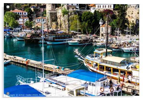 Antalya Turkey Marina Yacht Club & Old Town Acrylic by Anton Cooke