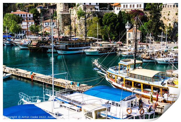 Antalya Turkey Marina Yacht Club & Old Town Print by Anton Cooke