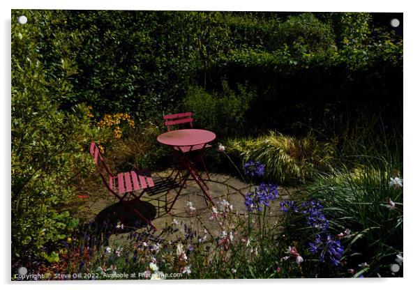 Floral Garden with a Rustic Iron Table and Chairs. Acrylic by Steve Gill