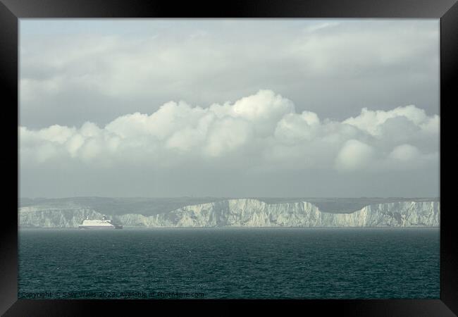 White cliffs of Dover in mist Framed Print by Sally Wallis
