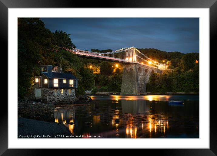 Menai Bridge glowing in the straits Framed Mounted Print by Karl McCarthy