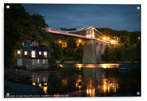 Menai Bridge glowing in the straits Acrylic by Karl McCarthy