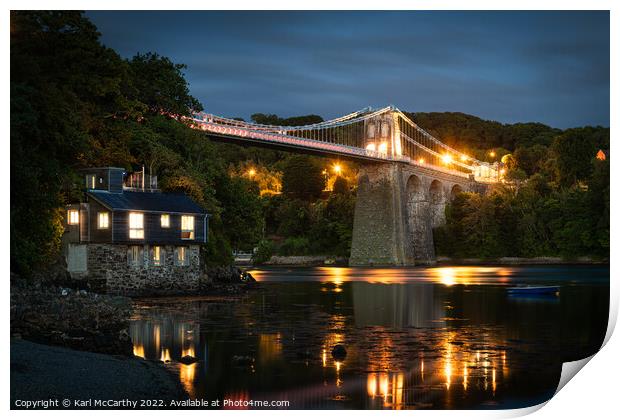 Menai Bridge glowing in the straits Print by Karl McCarthy