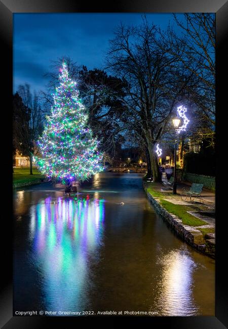 The Christmas Tree In The River At Bourton-on-the-Water Framed Print by Peter Greenway