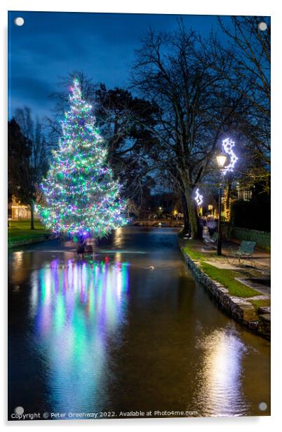 The Christmas Tree In The River At Bourton-on-the-Water Acrylic by Peter Greenway