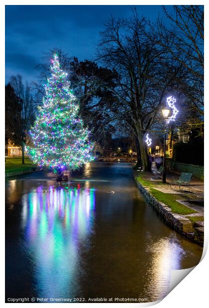 The Christmas Tree In The River At Bourton-on-the-Water Print by Peter Greenway