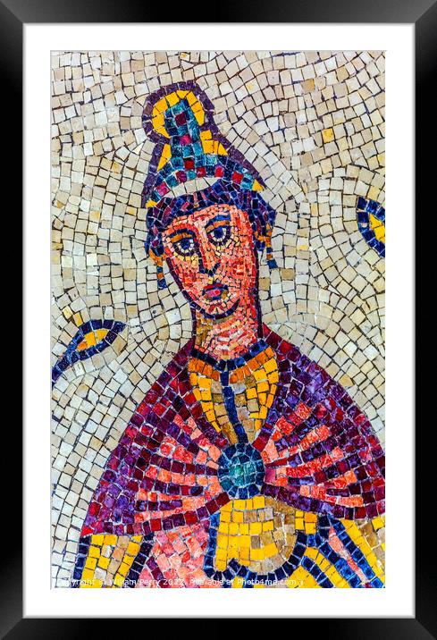 Ancient Person Mosaic Memorial Church Mount Nebo Jordan Framed Mounted Print by William Perry