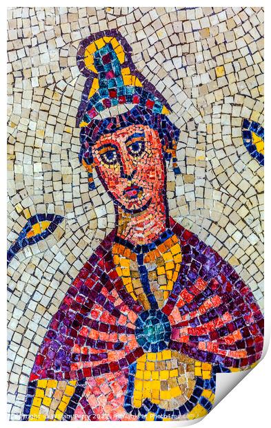 Ancient Person Mosaic Memorial Church Mount Nebo Jordan Print by William Perry