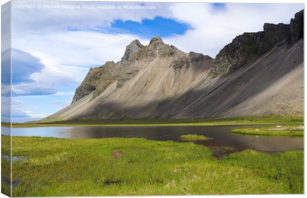 Spectacular view of Mount Vestrahorn in Iceland. Canvas Print by Michael Piepgras