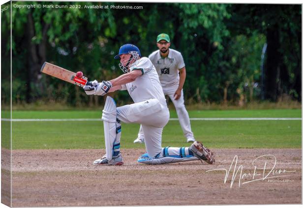 Man batting a cricket ball Canvas Print by Mark Dunn