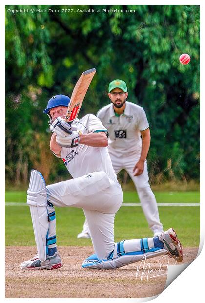A cricketer batting a ball Print by Mark Dunn