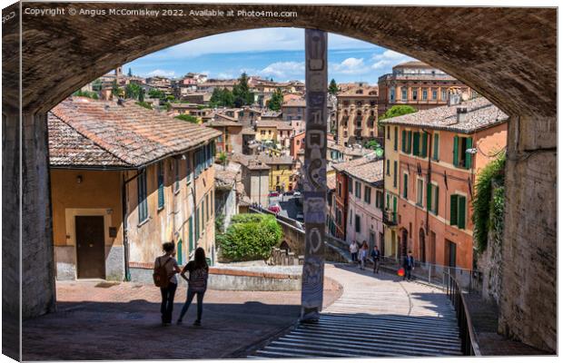 View from under the bridge in Perugia, Umbria Canvas Print by Angus McComiskey