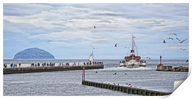 Paddle steamer Waverley reversing out of Girvan Print by Allan Durward Photography