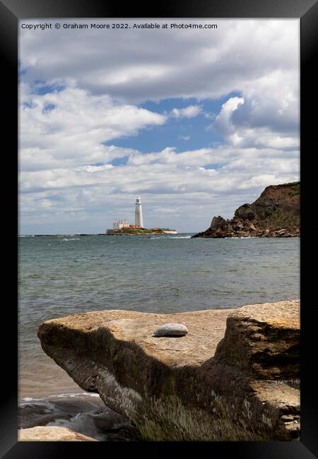 St Marys lighthouse from old hartley Framed Print by Graham Moore