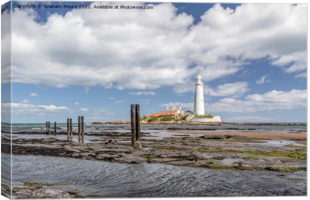 St Marys lighthouse and jetty posts Canvas Print by Graham Moore