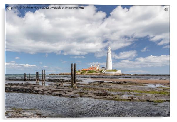 St Marys lighthouse and jetty posts Acrylic by Graham Moore