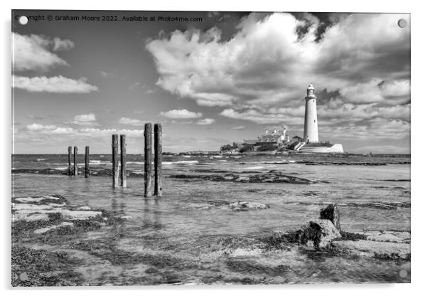 St Marys lighthouse monochrome Acrylic by Graham Moore