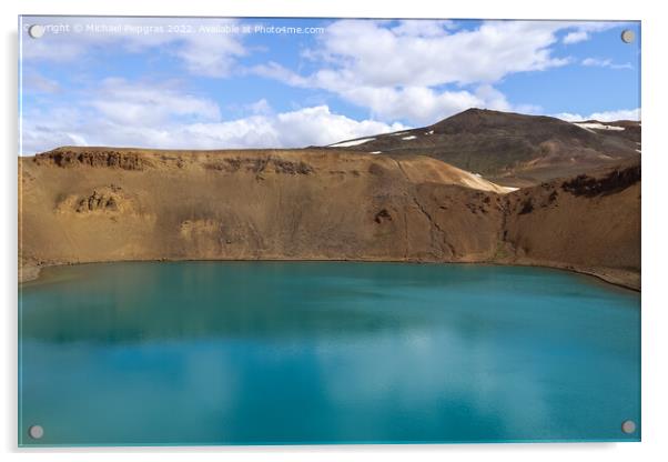 The crystal clear deep blue lake Krafla on Iceland. Acrylic by Michael Piepgras