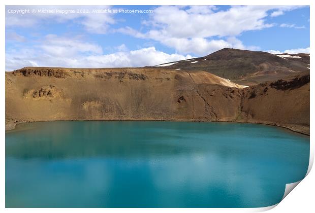 The crystal clear deep blue lake Krafla on Iceland. Print by Michael Piepgras