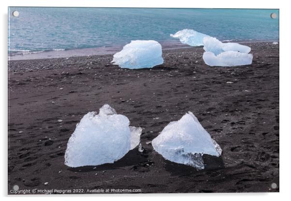 Diamond Beach in Iceland with blue icebergs melting on black san Acrylic by Michael Piepgras