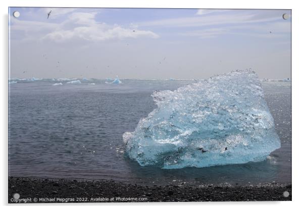 Diamond Beach in Iceland with blue icebergs melting on black san Acrylic by Michael Piepgras