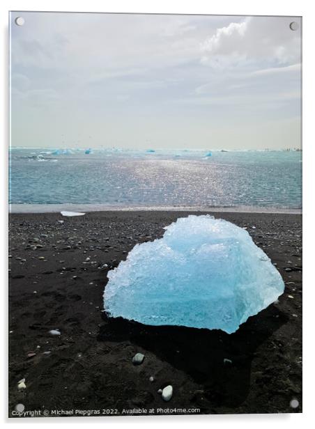 Diamond Beach in Iceland with blue icebergs melting on black san Acrylic by Michael Piepgras