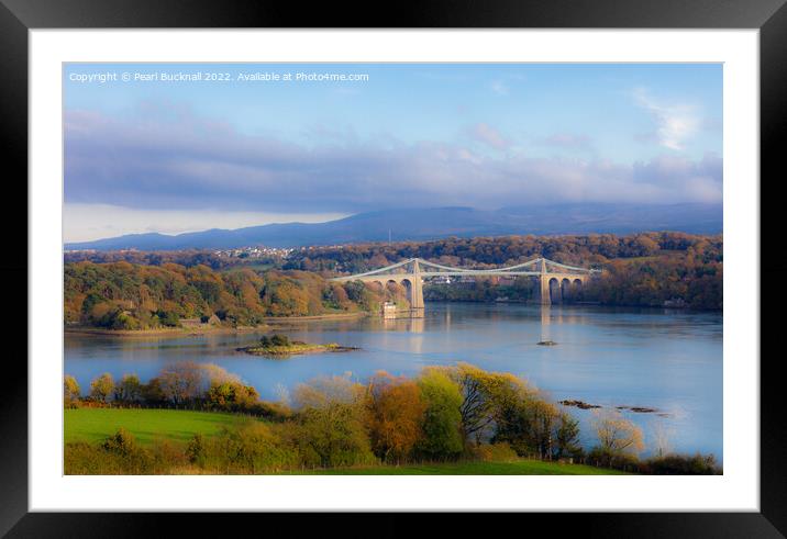 Menai Strait and Bridge in Autumn Anglesey Framed Mounted Print by Pearl Bucknall