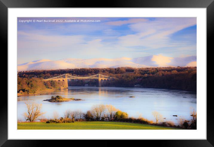 Menai Strait and Bridge in Winter Anglesey Framed Mounted Print by Pearl Bucknall