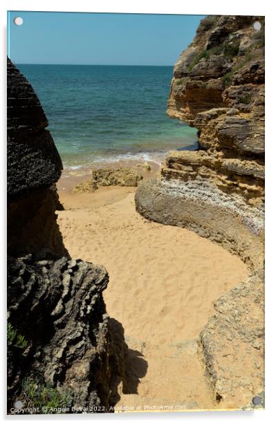 Secret Beach in Olhos de Agua. Algarve Acrylic by Angelo DeVal